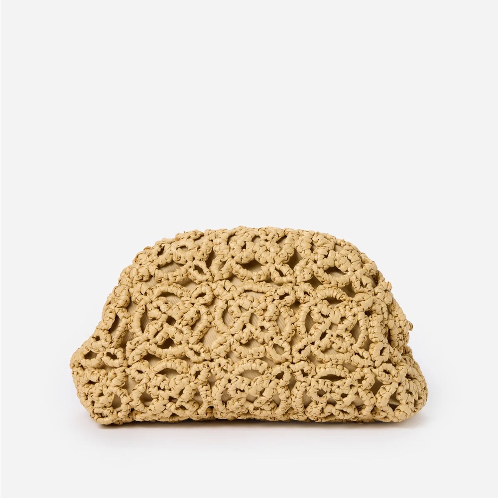 Jmaclaughing-new-Bambi Hand Crochet Clutch-Elegant Tan Woven Clutch